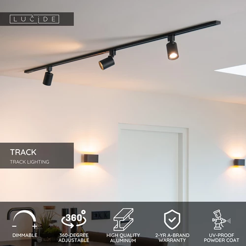 Lucide TRACK NIGEL Track spot - 1-circuit Track lighting system - 1xGU10 - Black (Extension) - USP